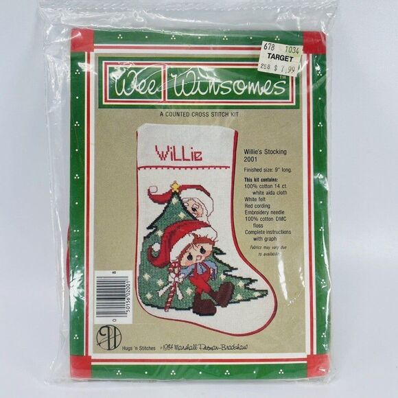 Wee Winsomes Willie's Stocking Santa Tree Cross Stitch Stocking Kit New 9" - Picture 2 of 4